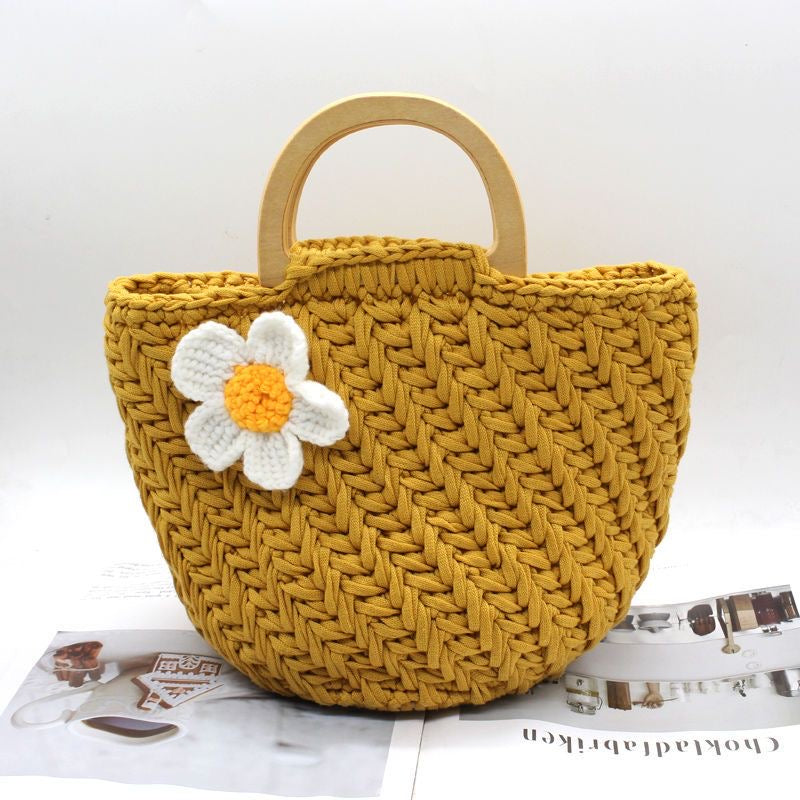 New Wheat Ear Flower Woven Bag DIY Kit (Not Finished Product) | Handmade Crochet Tote