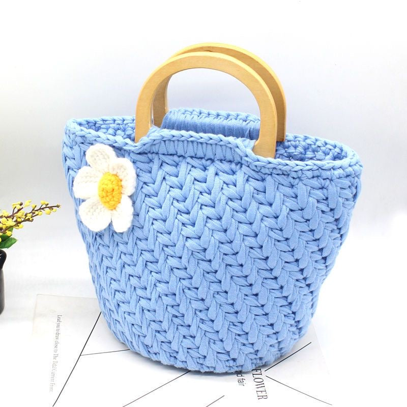 New Wheat Ear Flower Woven Bag DIY Kit (Not Finished Product) | Handmade Crochet Tote