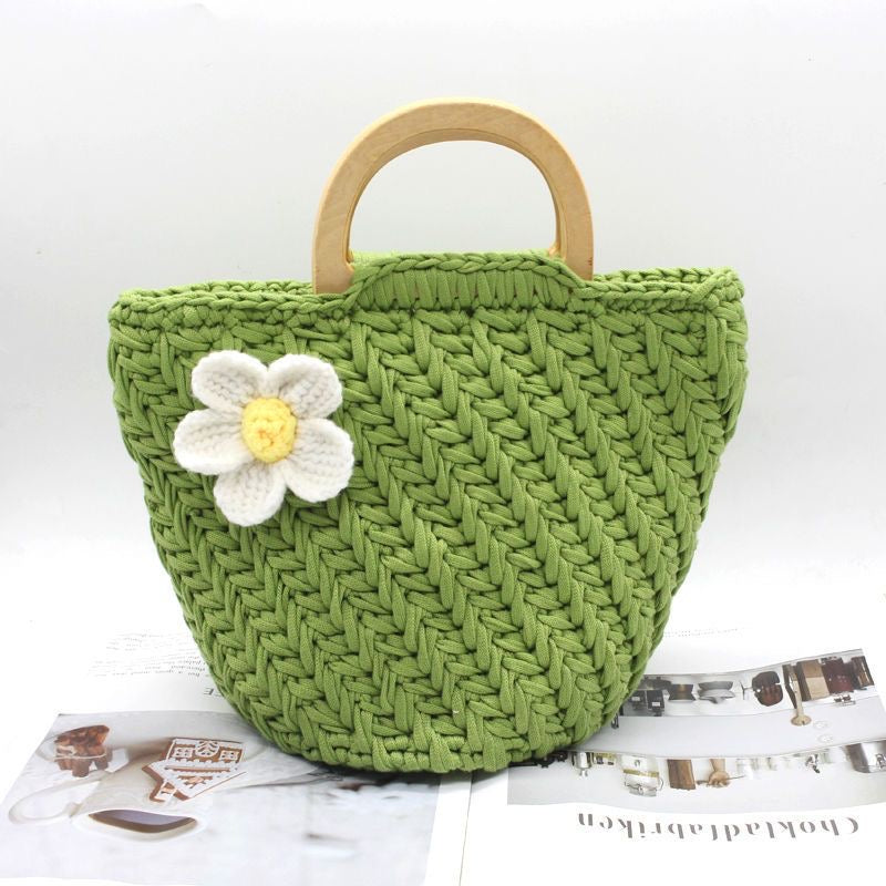 New Wheat Ear Flower Woven Bag DIY Kit (Not Finished Product) | Handmade Crochet Tote