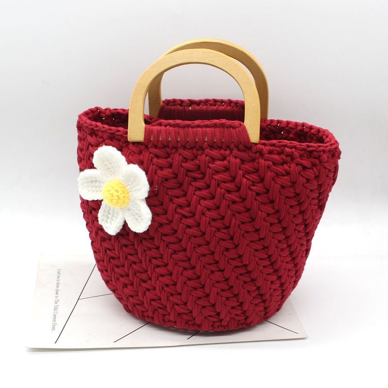New Wheat Ear Flower Woven Bag DIY Kit (Not Finished Product) | Handmade Crochet Tote