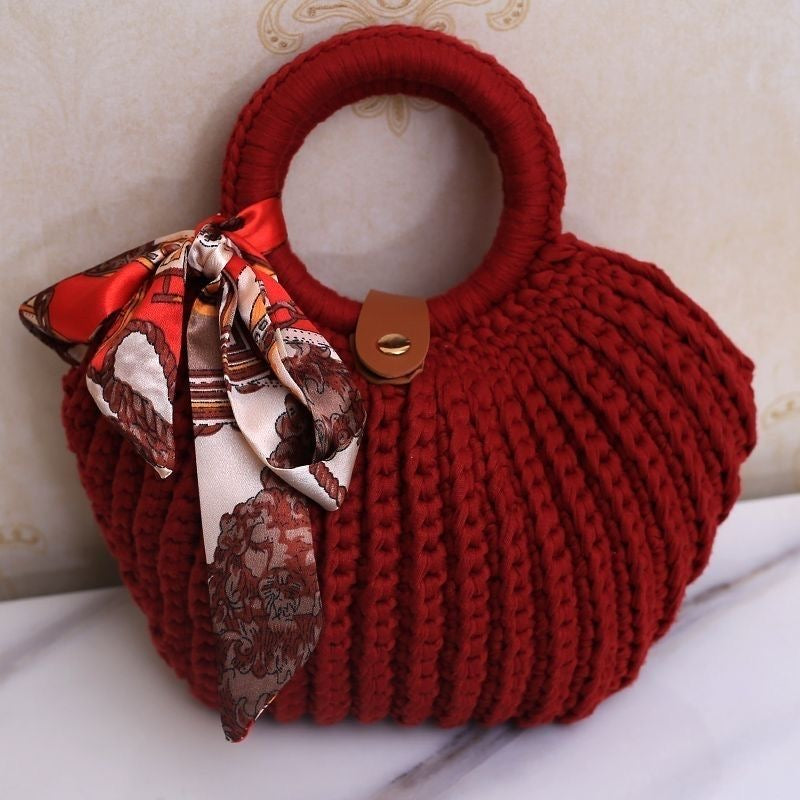 Handmade Shell Shape Bag | Chunky Yarn Crochet | With Free Scarf