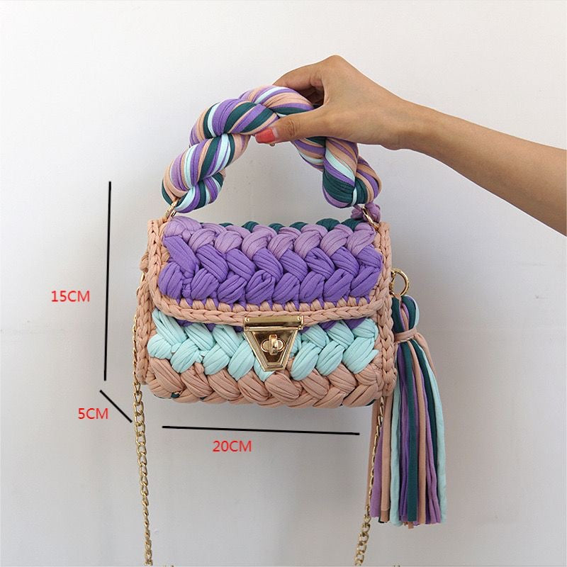 Handmade Braided Crochet Bag – Colorful Chain Strap & Top Handle Crossbody