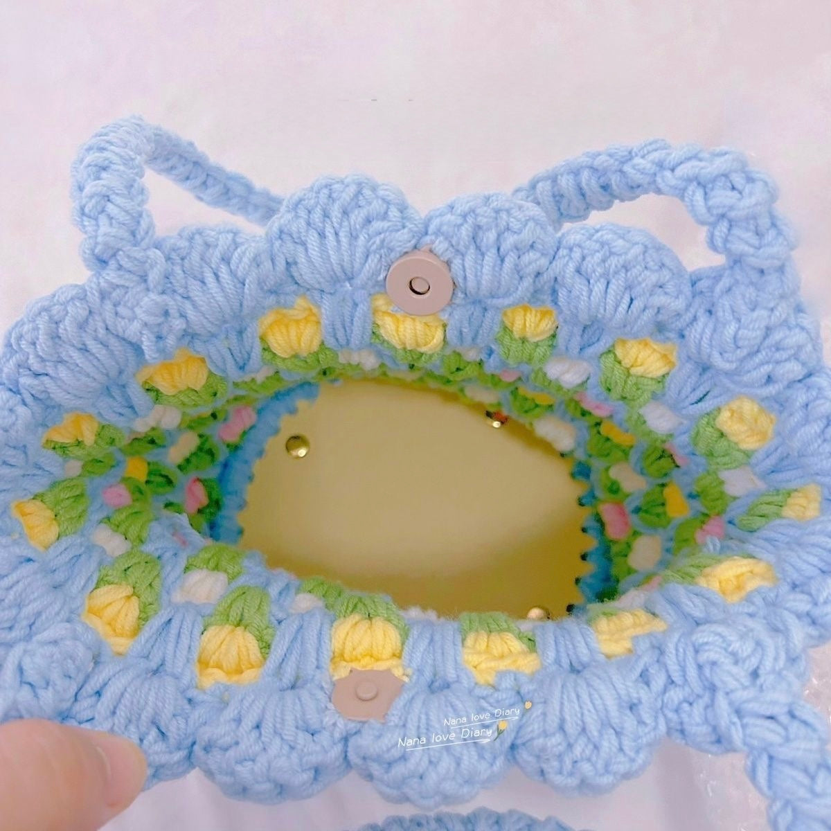 Ready-Made Handmade Crochet Flower Tote – Pastel Puff Stitch Bag with Handles