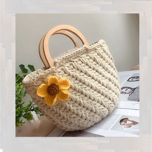 New Wheat Ear Flower Woven Bag DIY Kit (Not Finished Product) | Handmade Crochet Tote