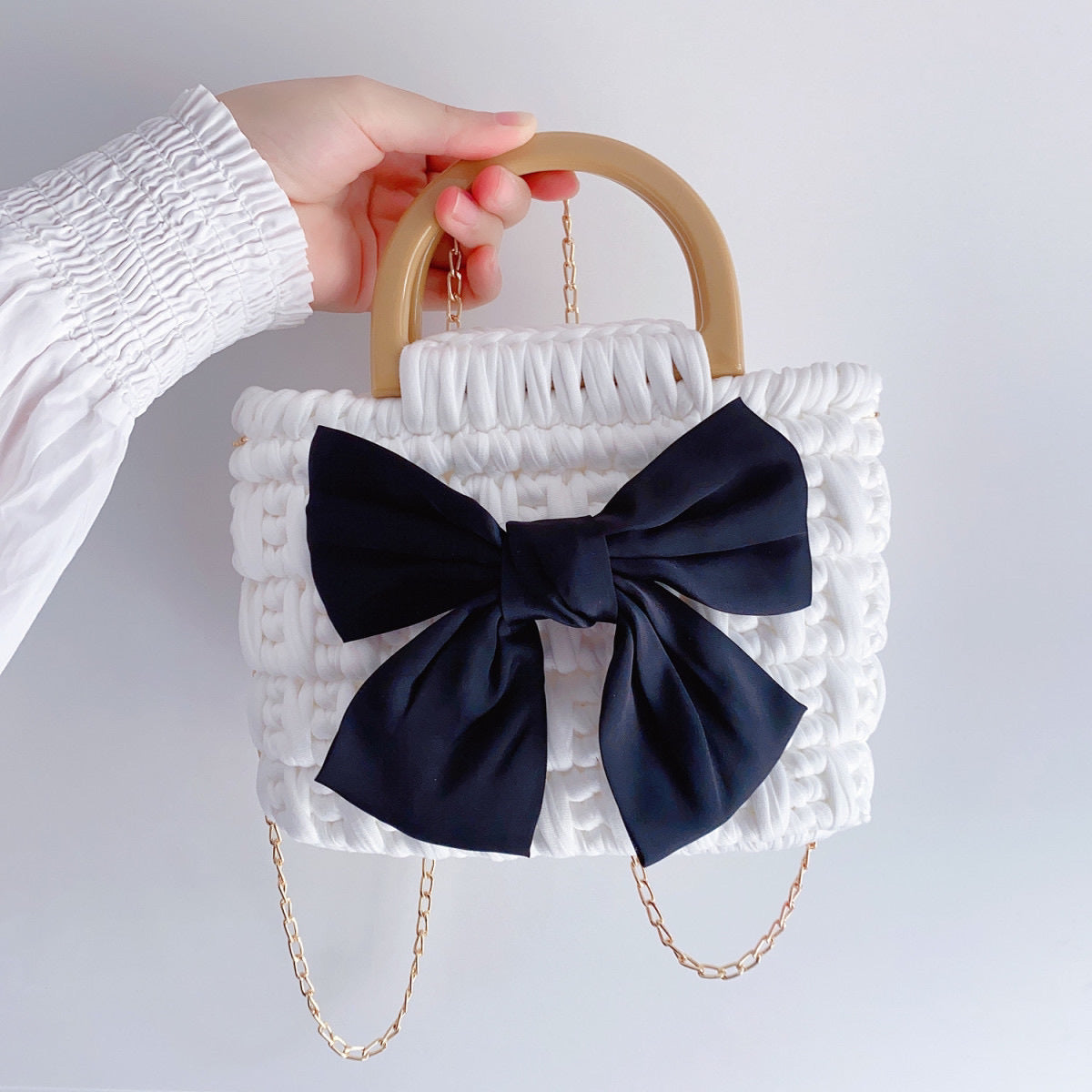 DIY T-Shirt Yarn Woven Bag with Bow | Handmade Gift | Material Kit Only
