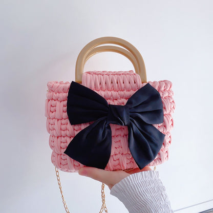 DIY T-Shirt Yarn Woven Bag with Bow | Handmade Gift | Material Kit Only