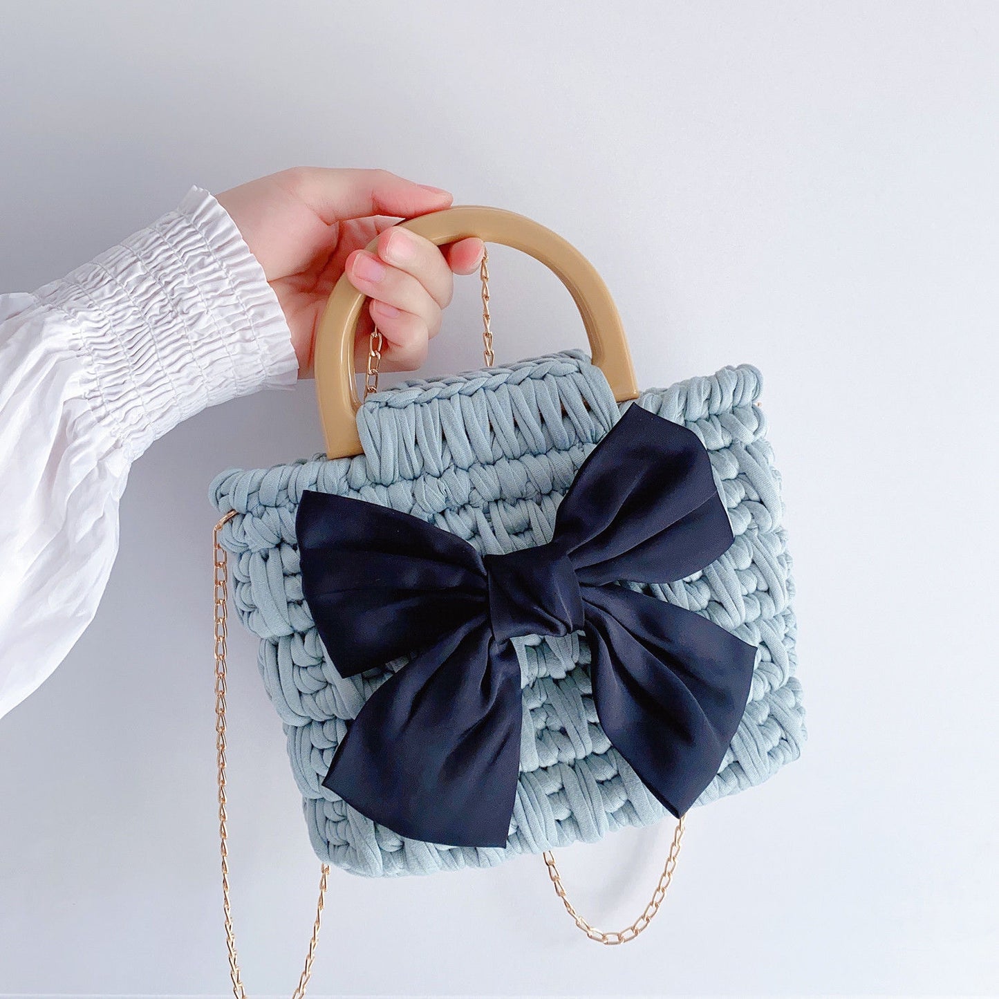 DIY T-Shirt Yarn Woven Bag with Bow | Handmade Gift | Material Kit Only