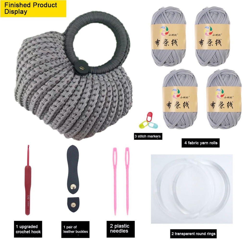 Fabric Strip Crochet Shell Bag DIY Kit (Not Finished Product) | Free Tutorial Included