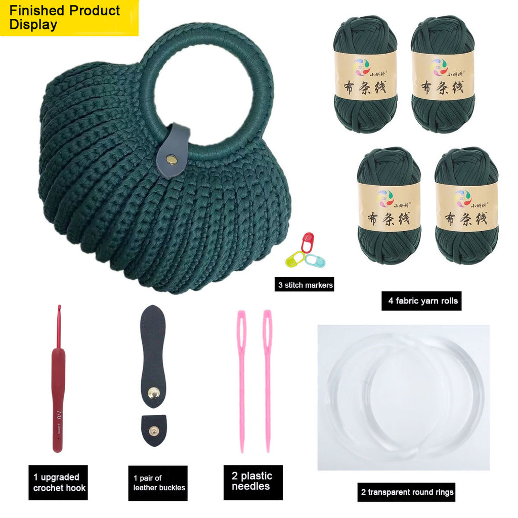 Fabric Strip Crochet Shell Bag DIY Kit (Not Finished Product) | Free Tutorial Included