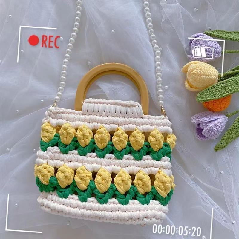 DIY Handmade Tulip & Rose Flower Fabric Tote Bag Kit (Not Finished Product)