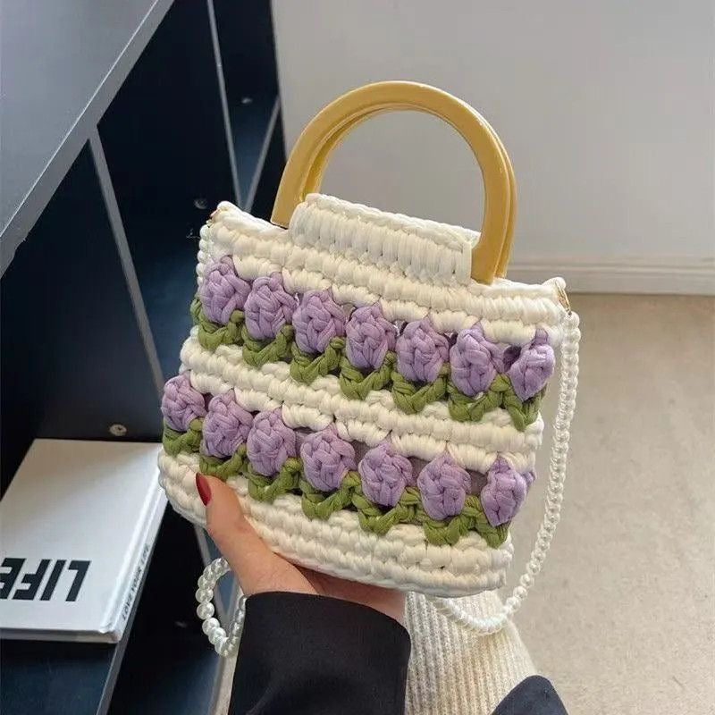 DIY Handmade Tulip & Rose Flower Fabric Tote Bag Kit (Not Finished Product)