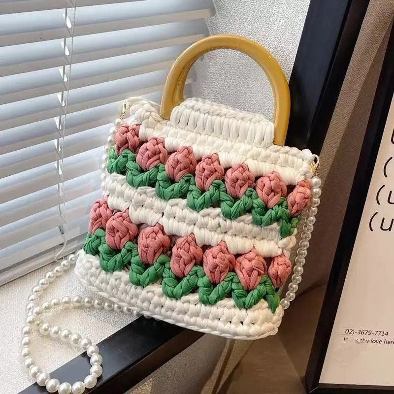 DIY Handmade Tulip & Rose Flower Fabric Tote Bag Kit (Not Finished Product)