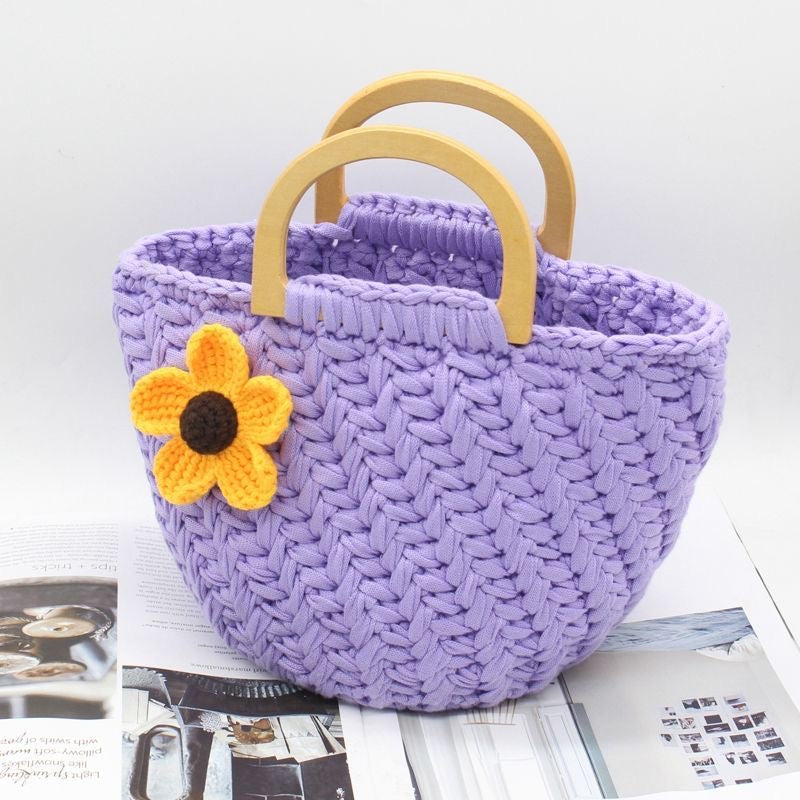 New Wheat Ear Flower Woven Bag DIY Kit (Not Finished Product) | Handmade Crochet Tote