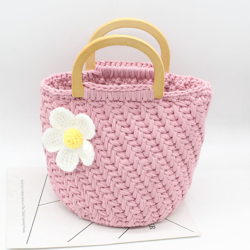 New Wheat Ear Flower Woven Bag DIY Kit (Not Finished Product) | Handmade Crochet Tote