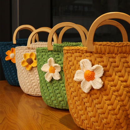 New Wheat Ear Flower Woven Bag DIY Kit (Not Finished Product) | Handmade Crochet Tote