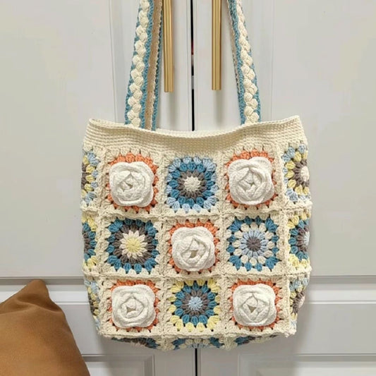 DIY 3D Flower Crochet Shoulder Bag Kit | Includes Yarn, Hook & Tutorial | Handmade Tote (Not Finished Product)