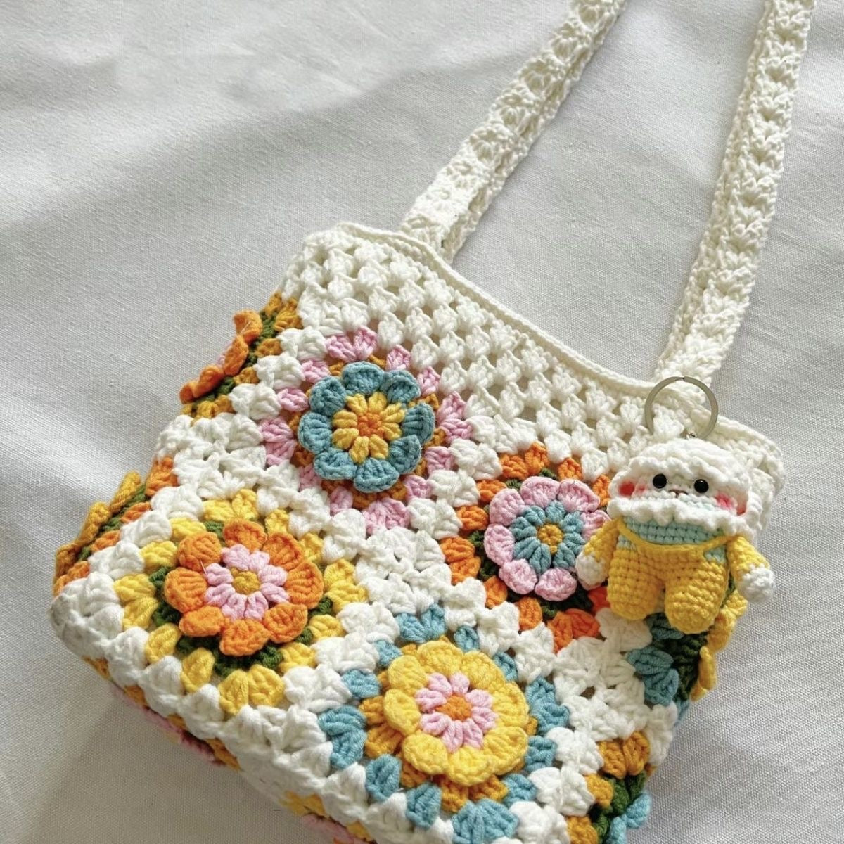 DIY 3D Flower Crochet Shoulder Bag Kit | Includes Yarn, Hook & Tutorial | Handmade Tote (Not Finished Product)