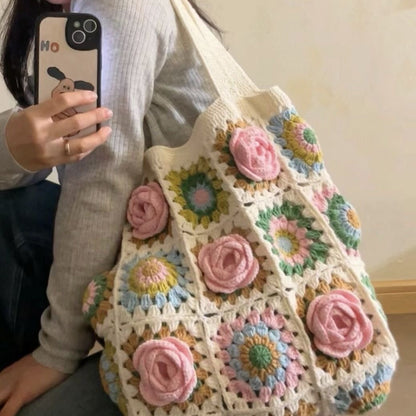 DIY 3D Flower Crochet Shoulder Bag Kit | Includes Yarn, Hook & Tutorial | Handmade Tote (Not Finished Product)