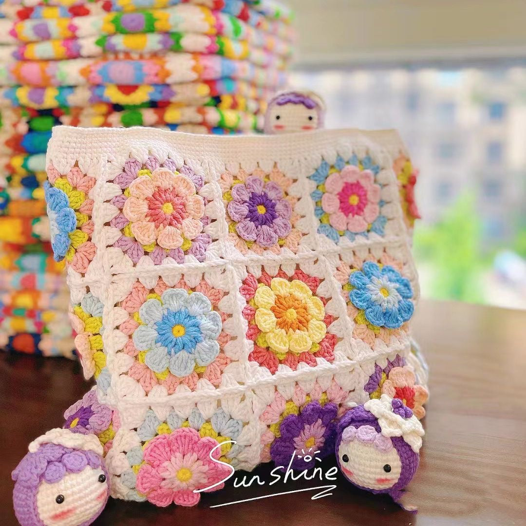 DIY 3D Flower Crochet Shoulder Bag Kit | Includes Yarn, Hook & Tutorial | Handmade Tote (Not Finished Product)