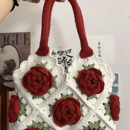 DIY 3D Flower Crochet Shoulder Bag Kit | Includes Yarn, Hook & Tutorial | Handmade Tote (Not Finished Product)