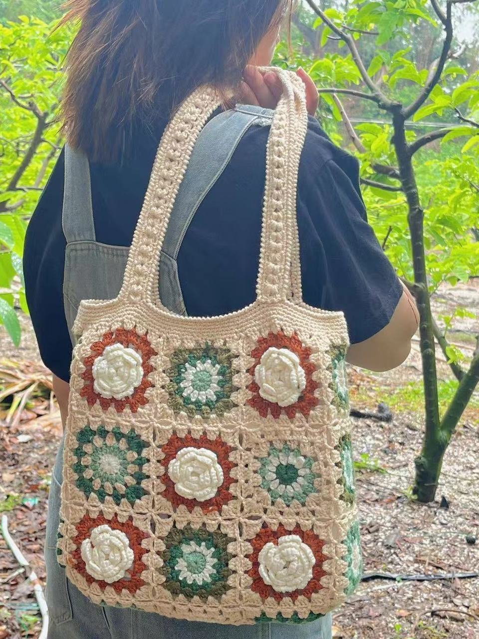 Handmade Crochet Shoulder Bag | 3D Flower Design | Ready to Ship