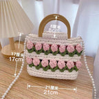 Tulip Crochet Handbag | Handmade Bag | Comes with Pearl Crossbody Chain