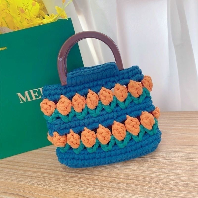 Tulip Crochet Handbag | Handmade Bag | Comes with Pearl Crossbody Chain