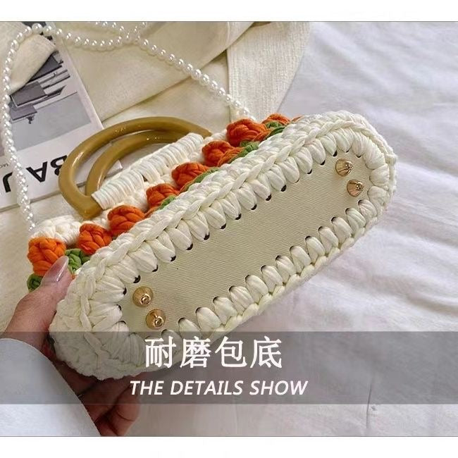 Tulip Crochet Handbag | Handmade Bag | Comes with Pearl Crossbody Chain