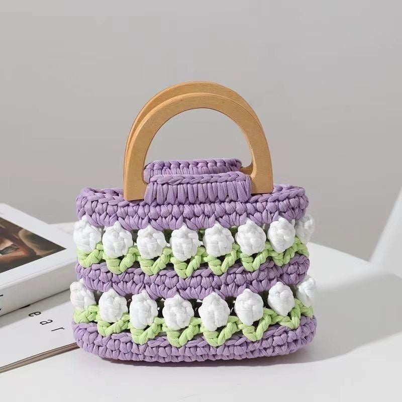 Tulip Crochet Handbag | Handmade Bag | Comes with Pearl Crossbody Chain