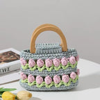Tulip Crochet Handbag | Handmade Bag | Comes with Pearl Crossbody Chain