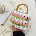 Tulip Crochet Handbag | Handmade Bag | Comes with Pearl Crossbody Chain