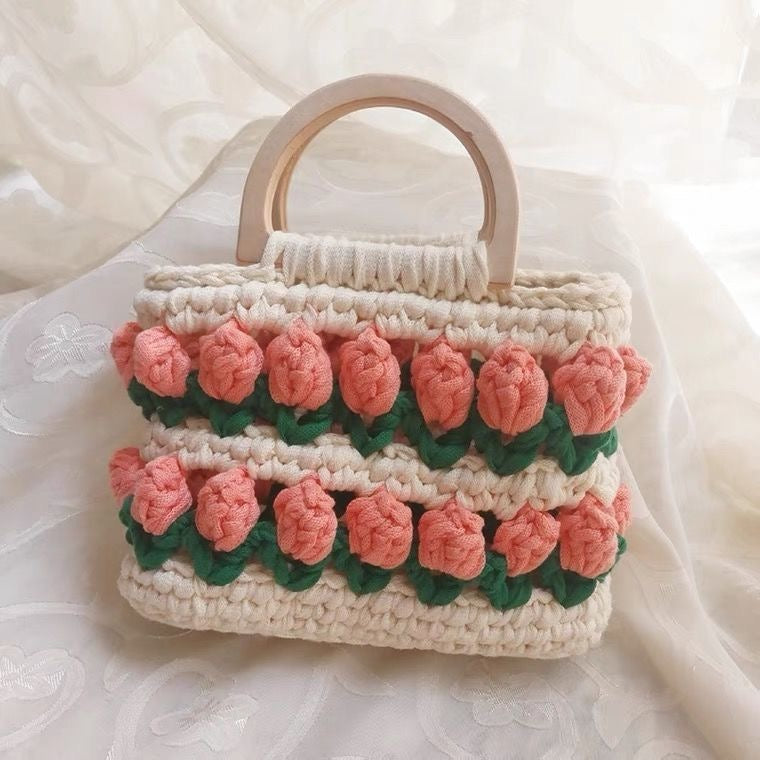 Tulip Crochet Handbag | Handmade Bag | Comes with Pearl Crossbody Chain