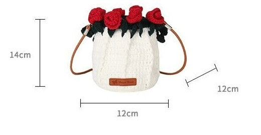 Handmade Rose Crochet Bucket Bag – Small Yarn Crossbody Purse