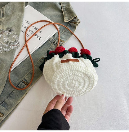 Handmade Rose Crochet Bucket Bag – Small Yarn Crossbody Purse