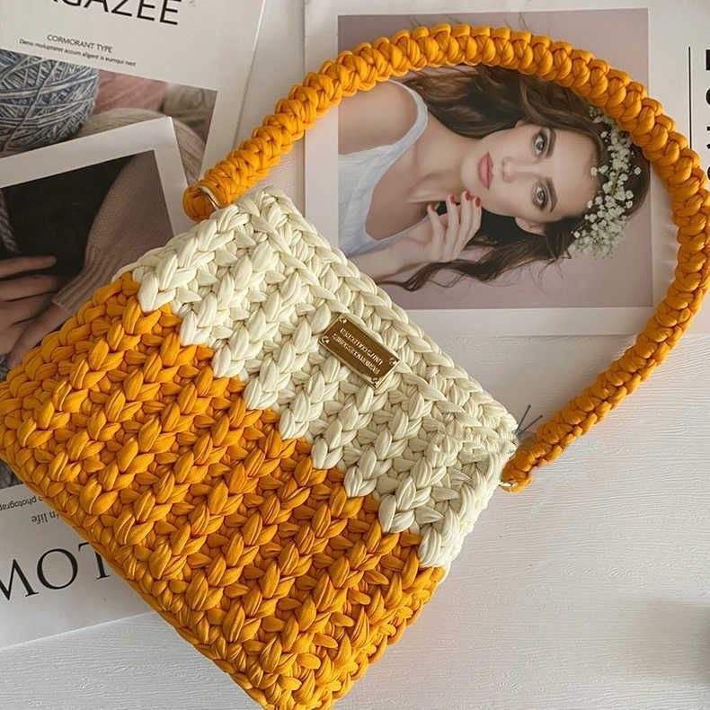 Handmade Tweed-Style T-Shirt Yarn Bag – Mini Crossbody in Chanel-Inspired Design
