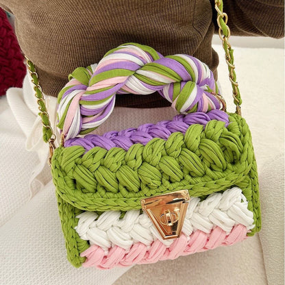 Handmade Braided Crochet Bag – Colorful Chain Strap & Top Handle Crossbody