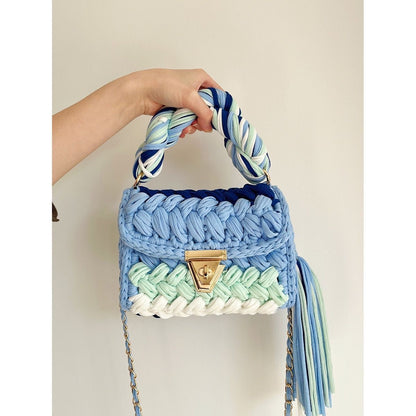 Handmade Braided Crochet Bag – Colorful Chain Strap & Top Handle Crossbody