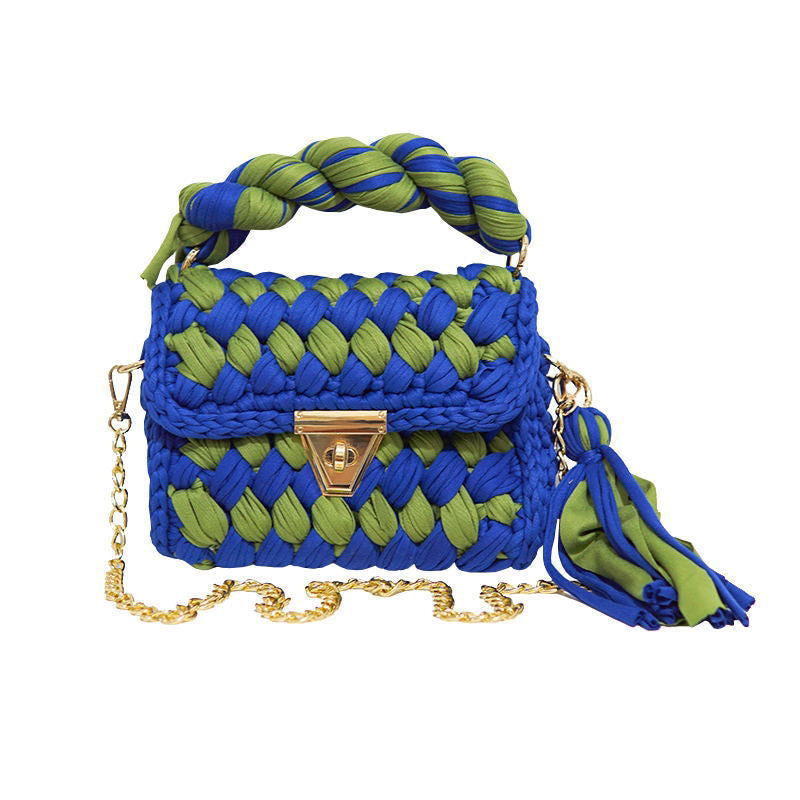 Handmade Braided Crochet Bag – Colorful Chain Strap & Top Handle Crossbody