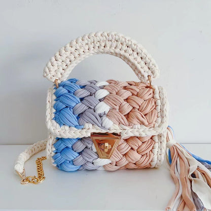 Handmade Braided Crochet Bag – Colorful Chain Strap & Top Handle Crossbody