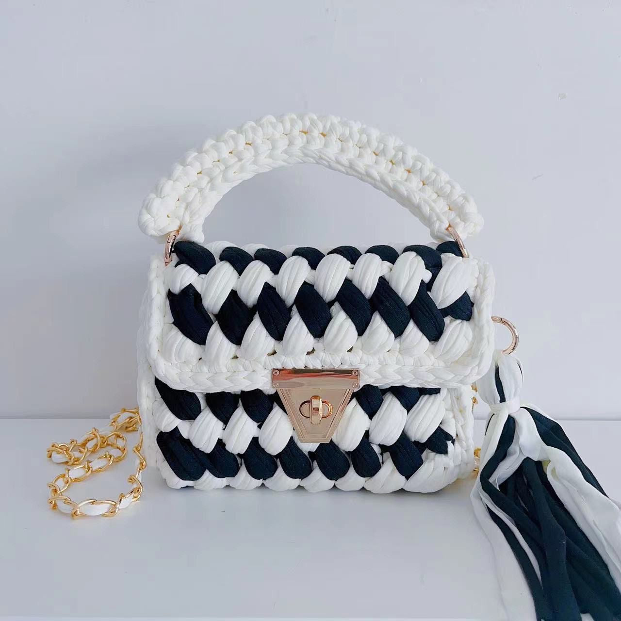 Handmade Braided Crochet Bag – Colorful Chain Strap & Top Handle Crossbody