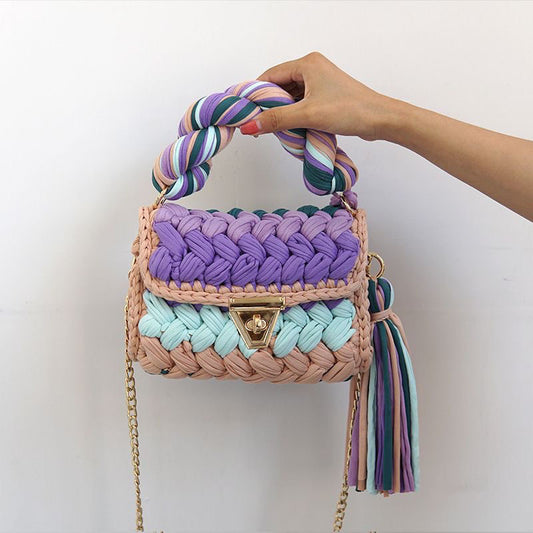 Handmade Braided Crochet Bag – Colorful Chain Strap & Top Handle Crossbody
