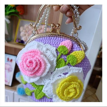 Handmade Floral Crochet Purse – Ready-Made DIY Bag with 3D Flowers