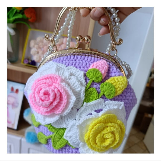 Handmade Floral Crochet Purse – Ready-Made DIY Bag with 3D Flowers