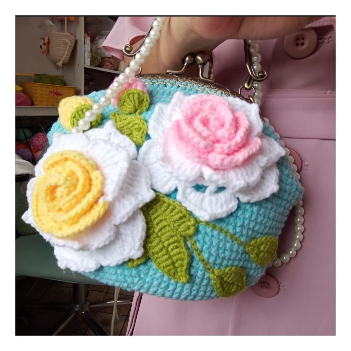 Handmade Floral Crochet Purse – Ready-Made DIY Bag with 3D Flowers