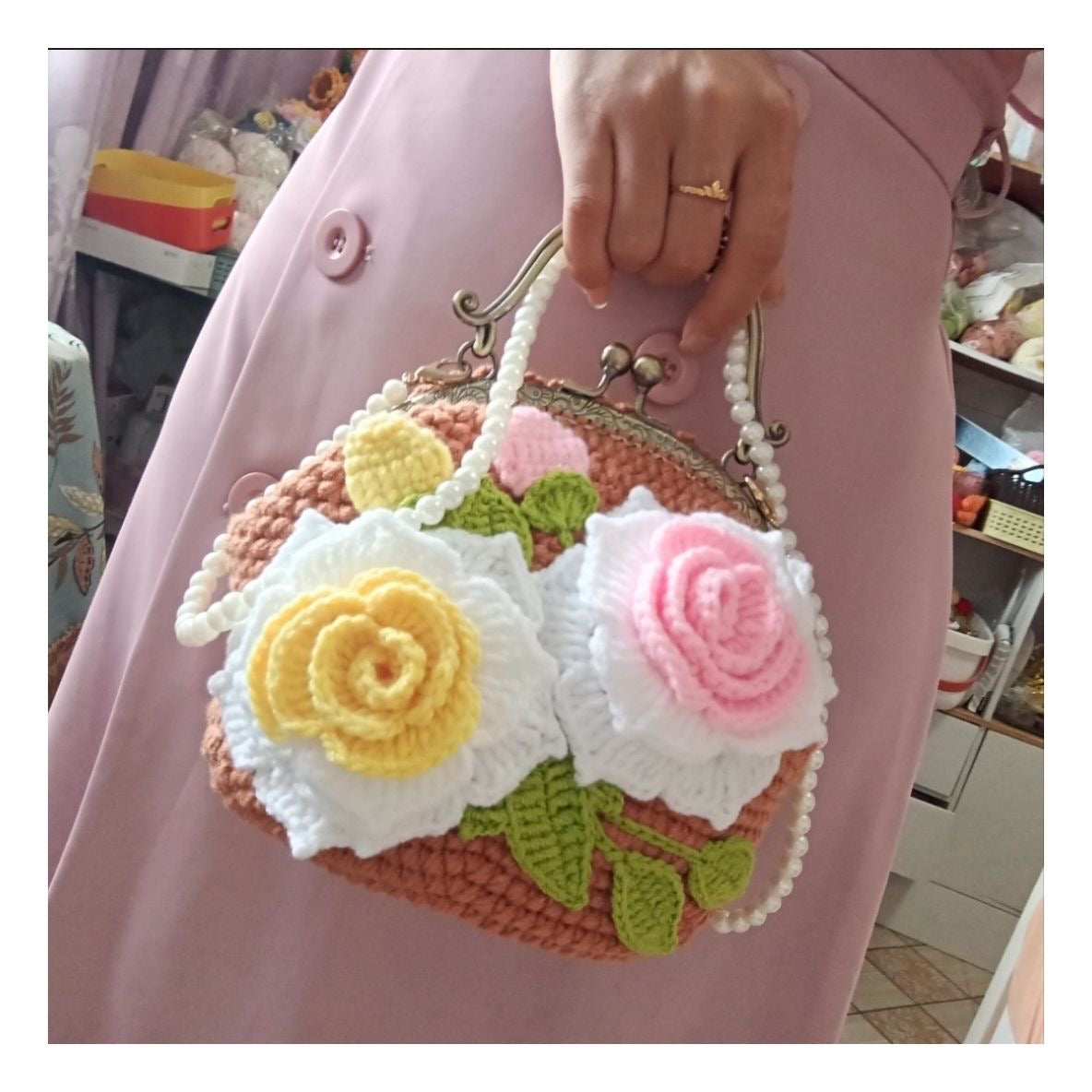 Handmade Floral Crochet Purse – Ready-Made DIY Bag with 3D Flowers