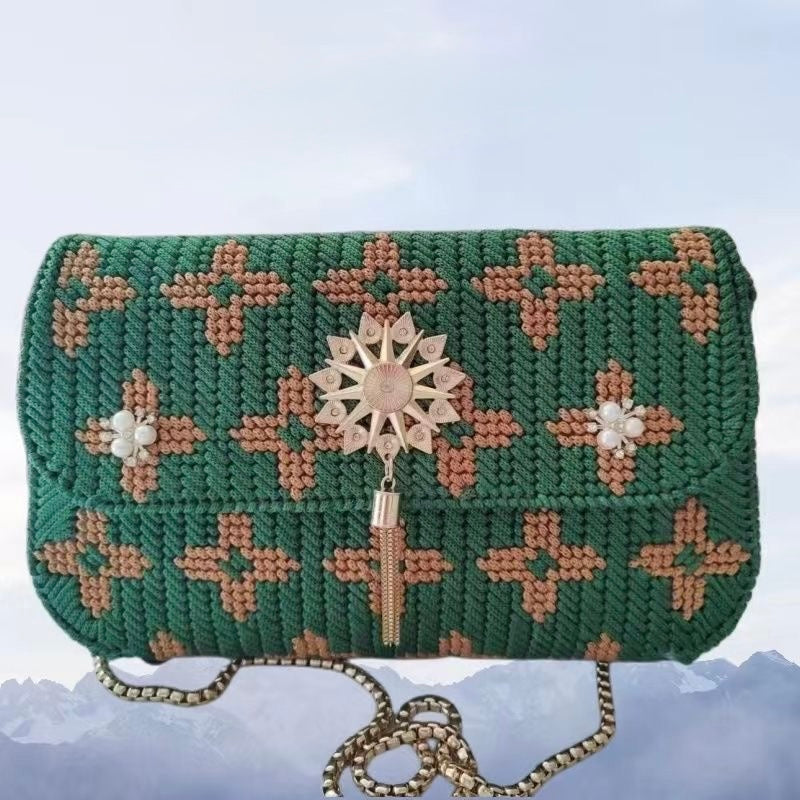 DIY Crochet Kit – 3D Floral Crossbody Bag with Ice Silk Yarn & Full Accessories