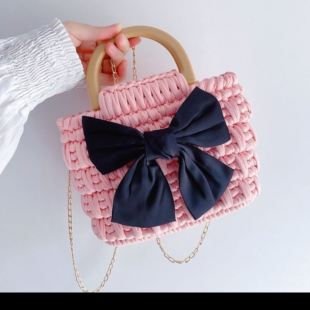 Handmade Crochet Bow Bag – Ready-Made Purse with Optional DIY Kit (Multiple Colors)