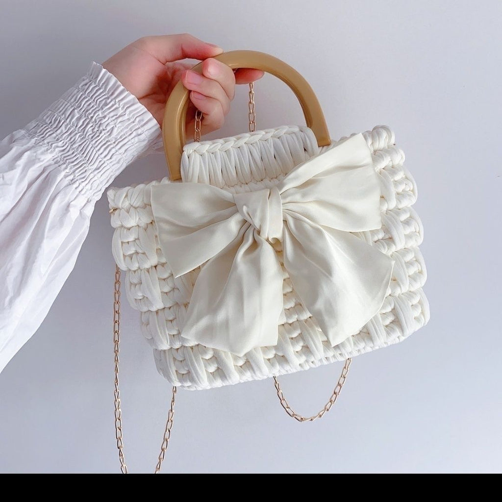 Handmade Crochet Bow Bag – Ready-Made Purse with Optional DIY Kit (Multiple Colors)