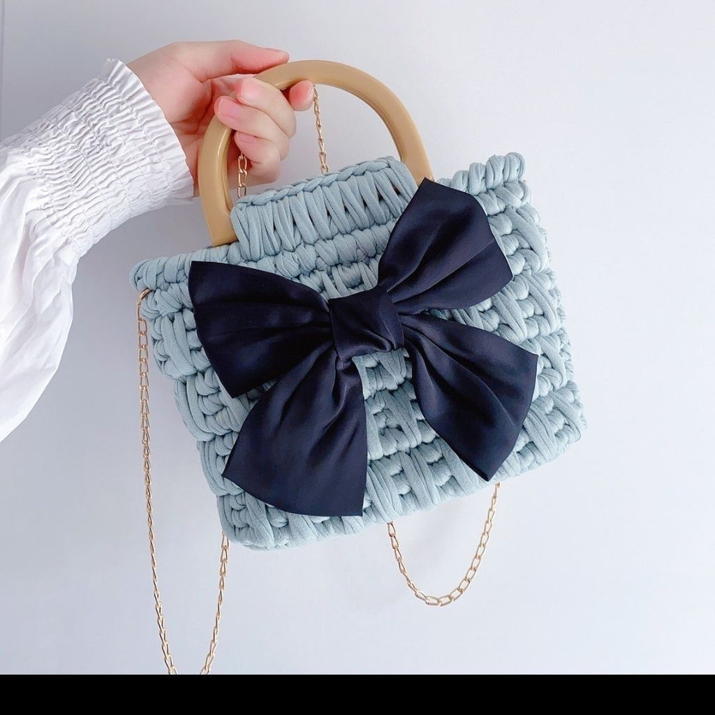 Handmade Crochet Bow Bag – Ready-Made Purse with Optional DIY Kit (Multiple Colors)