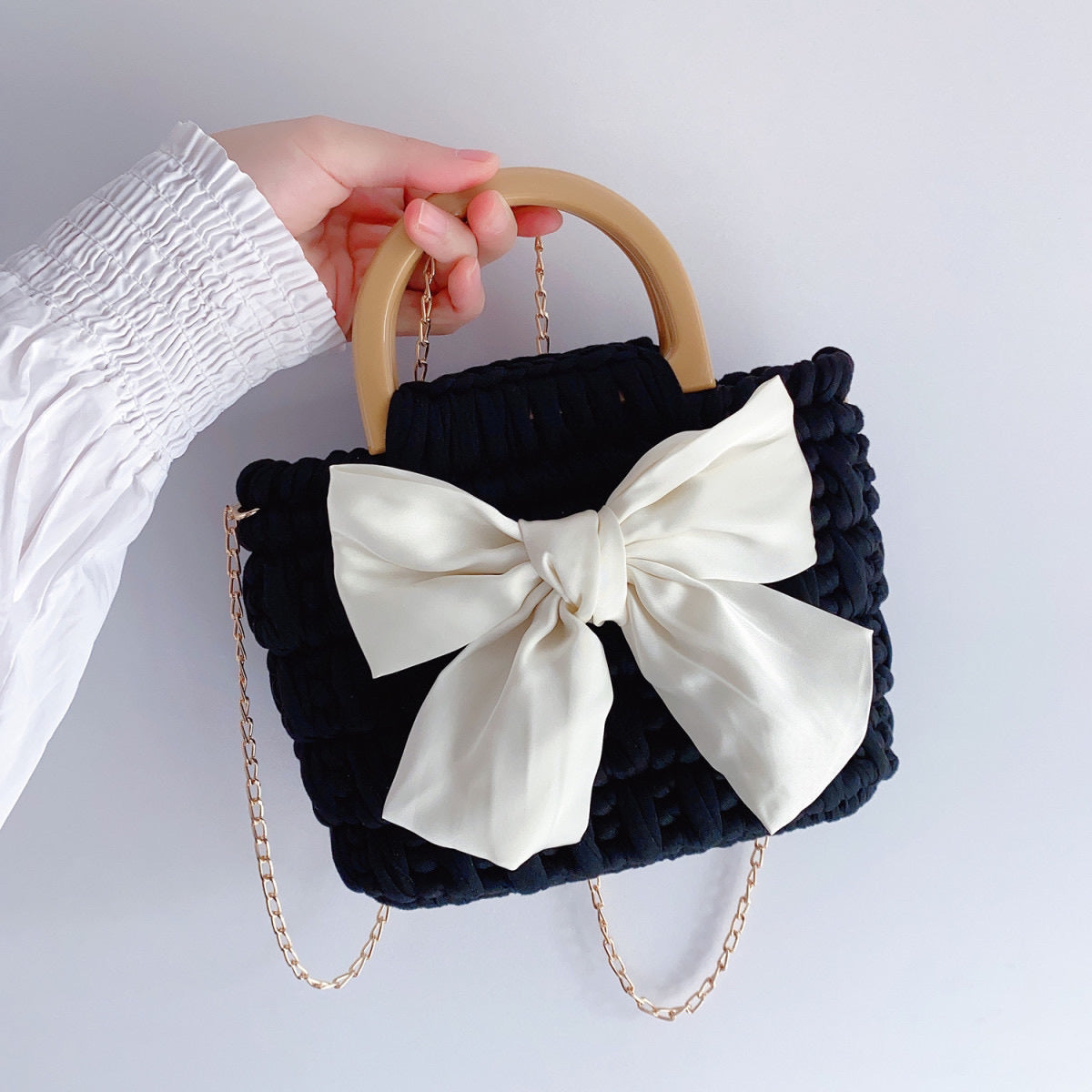 DIY T-Shirt Yarn Woven Bag with Bow | Handmade Gift | Material Kit Only